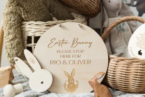 Easter Bunny Please Stop Here Personalised Hanging | Wooden Sign | Laser Engraved