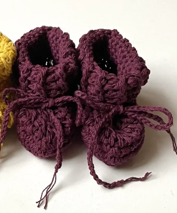 Gooseberry Fool Cotton Tie Booties - Mulberry
