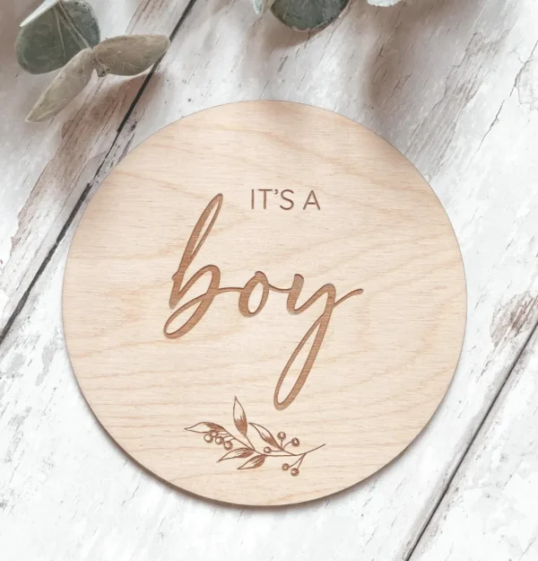 It's a Boy Wooden Disc | Wooden Baby Announcement | Baby Arrival Sign | Social Media Flat Lay Prop | Laser Engraved | UK