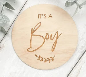 It's a Boy Wooden Disc | Wooden Baby Announcement | Baby Arrival Sign | Social Media Flat Lay Prop | Laser Engraved | UK