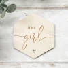 It's a Girl Hexagon Wooden Disc | Wooden Baby Announcement | Baby Arrival Sign | Social Media Flat Lay Prop | Laser Engraved | UK