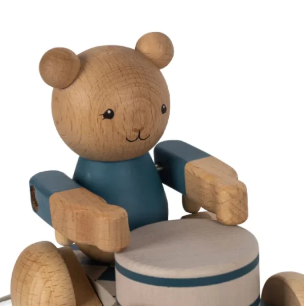 Konges Sløjd Wooden Pull Music Bear - arc en ciel blue