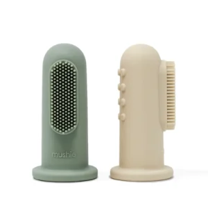 Mushie Finger Toothbrush - Shifting Sand / Cambridge Blue
