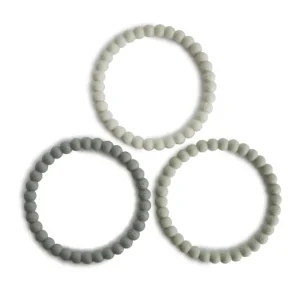 Mushie Pearl Teether Bracelets - Green Tea / Cool Grey / Sea Salt
