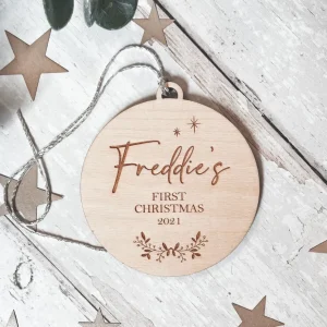 Personalised First Christmas 2023 Wooden Bauble