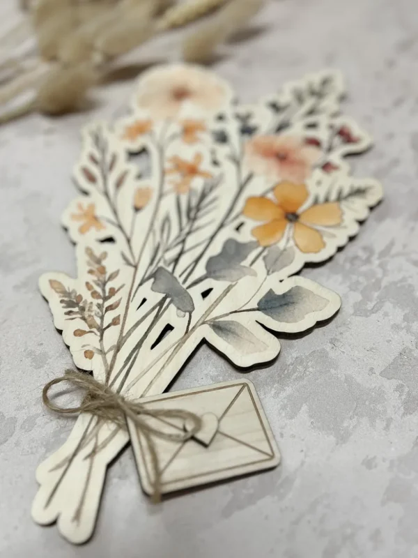 Printed Wooden Flower Bouquet with Personalised Love Letter