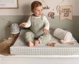 Ralphie Bear Anti-Roll Wedge Baby Changing Mat - Gingham Sage