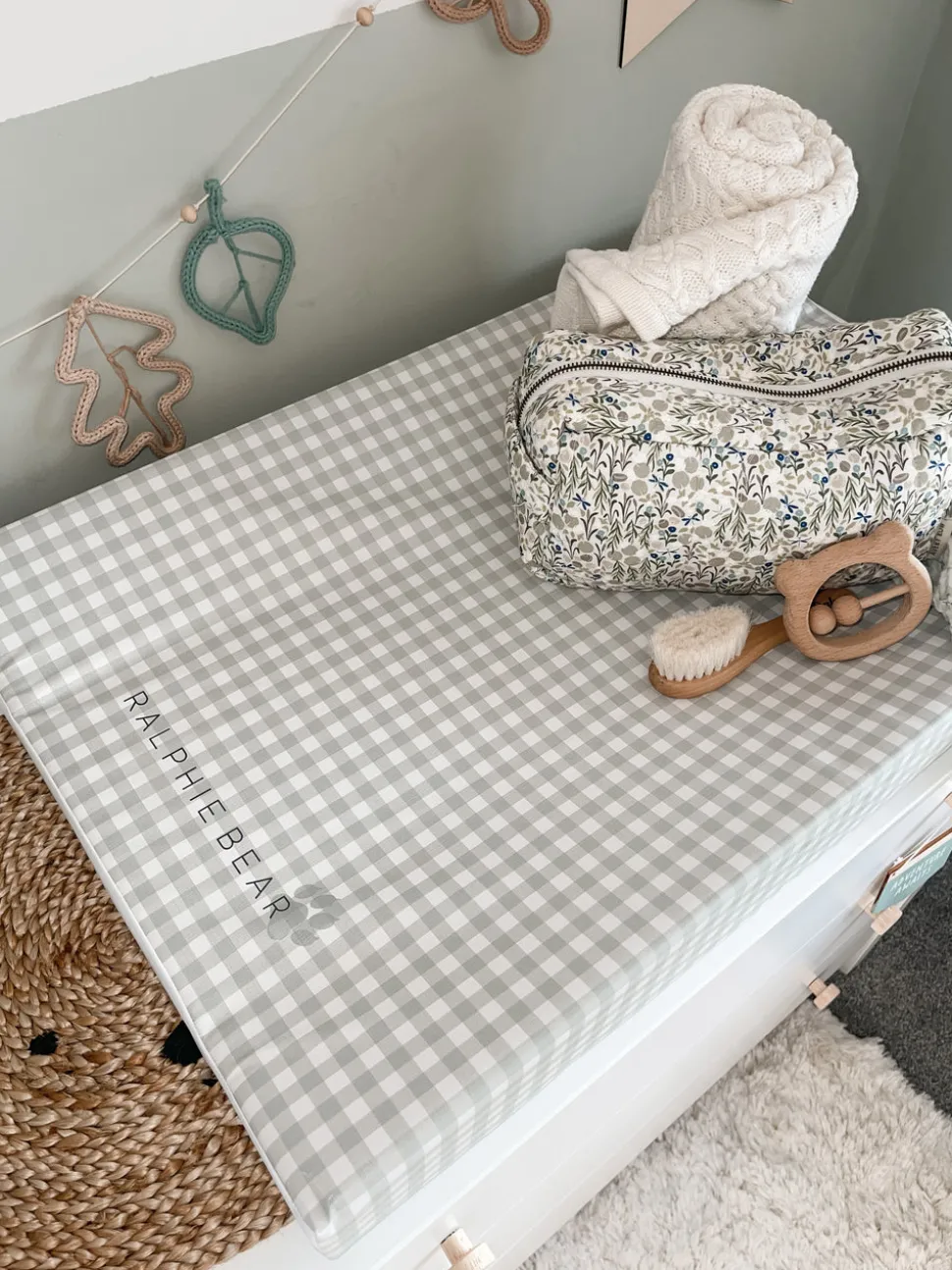 ralphie_bear_antiroll_wed_4-1.webp Ralphie Bear Anti-Roll Wedge Baby Changing Mat - Gingham Sage