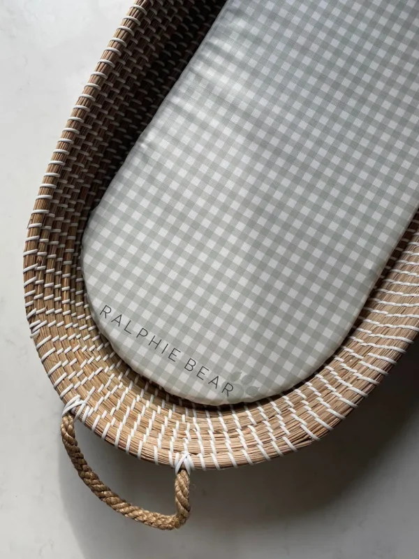 Ralphie Bear Changing Basket Mat Liner - Gingham Sage