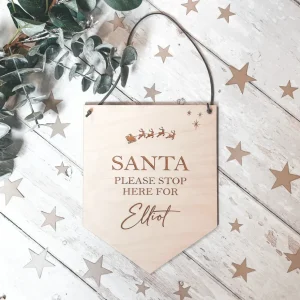 Santa Please Stop Here Personalised Christmas Hanging | Santa Sign | Laser Engraved