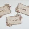 Set of 6 Leafy Design Personalised Wooden Playroom Labels