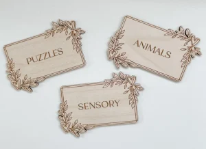 Set of 6 Leafy Design Personalised Wooden Playroom Labels