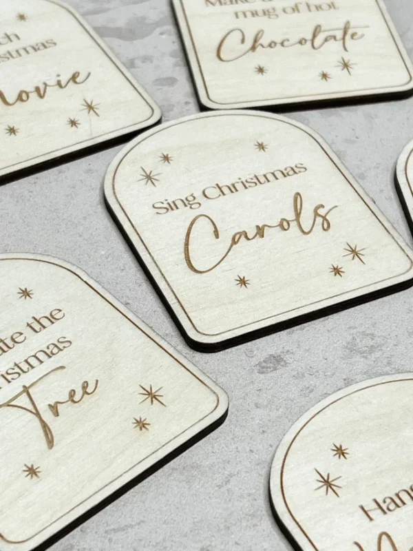 Set of 6 Wooden Advent Calendar Activity Cards - Customisable