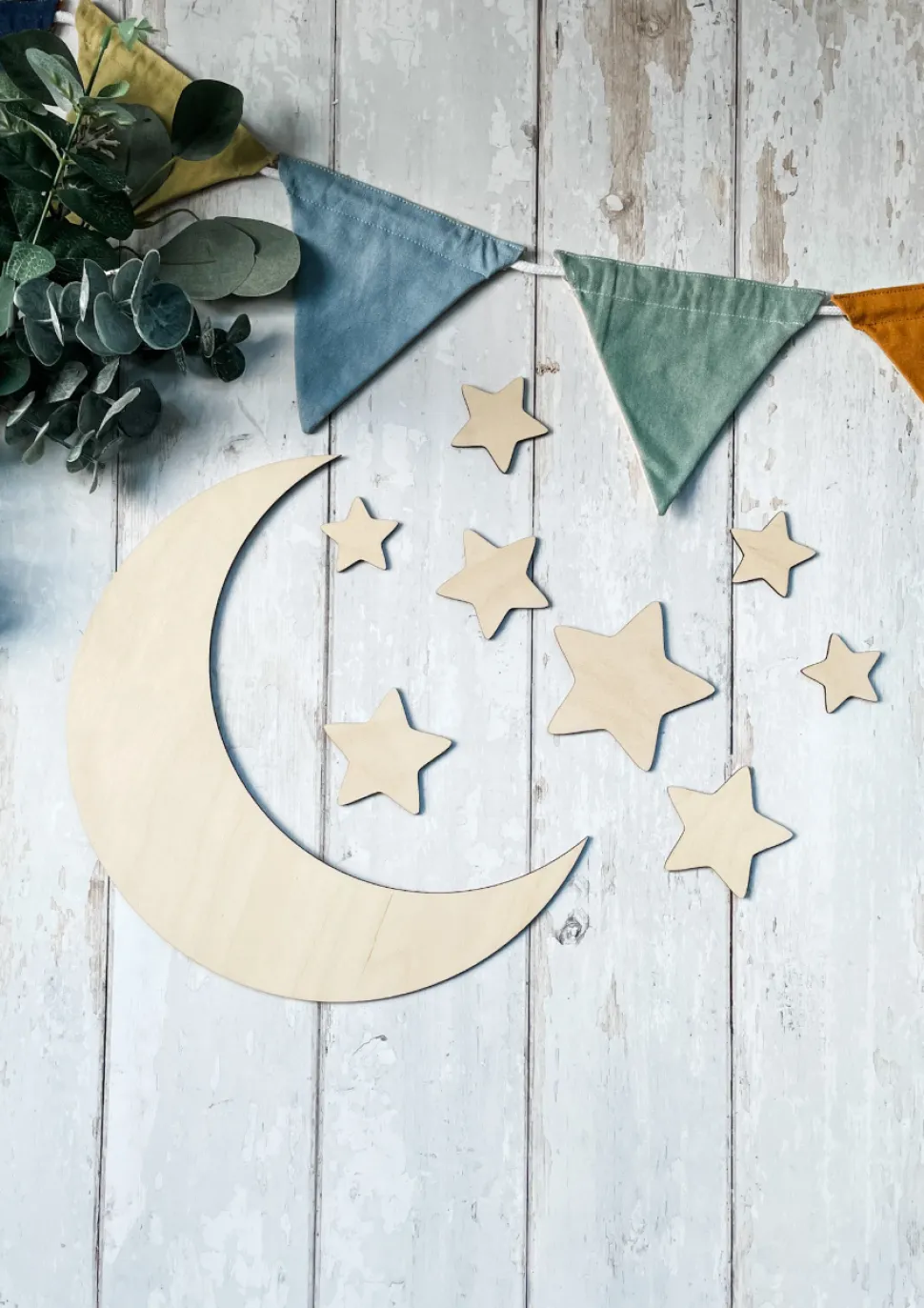 stars__moon_wooden_wall_a_0.webp Stars & Moon Wooden Wall Art | Nursery/Playroom Decor | Bedroom Decor | UK
