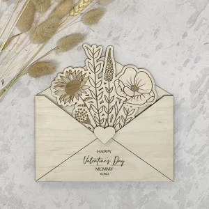 Wooden Envelope with Engraved Flowers