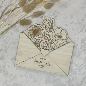 Wooden Envelope with Engraved Flowers
