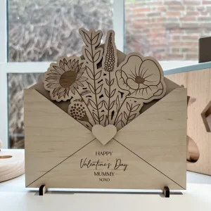 Wooden Envelope with Engraved Flowers