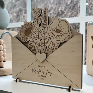 Wooden Envelope with Engraved Flowers