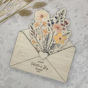 Wooden Envelope with Printed Flowers - Small Bouquet