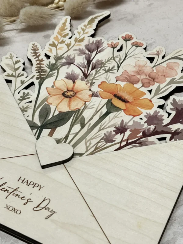 Wooden Envelope with Printed Flowers - Large Bouquet