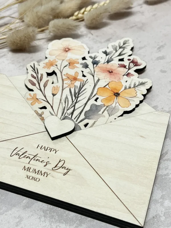 Wooden Envelope with Printed Flowers - Small Bouquet