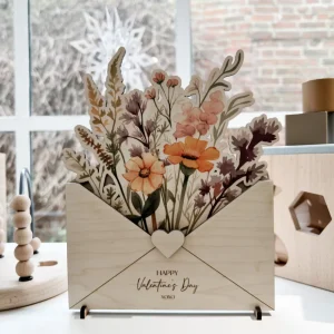 Wooden Envelope with Printed Flowers - Large Bouquet