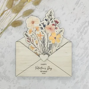 Wooden Envelope with Printed Flowers - Small Bouquet