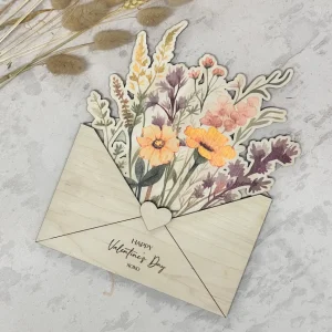 Wooden Envelope with Printed Flowers - Large Bouquet