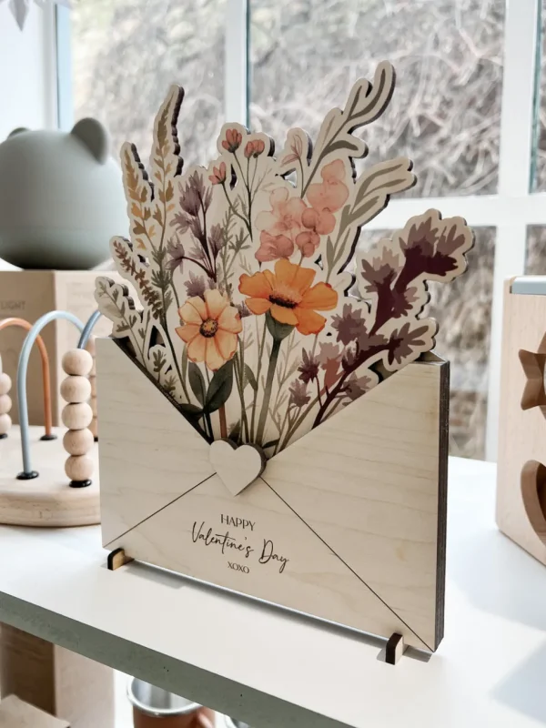 Wooden Envelope with Printed Flowers - Large Bouquet